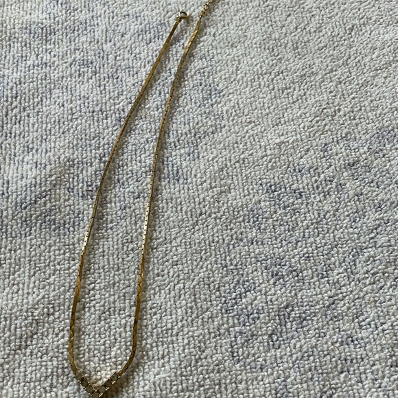 Christian Dior V Motif Rhinestone Elegant Gold Tone Necklace - Picture 5 of 9